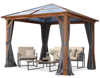 Produktbild von Gartenpavillon 3x3 m Holzoptik ca 8 mm Polycarbonat-Dach 4 Seitenteile in grau