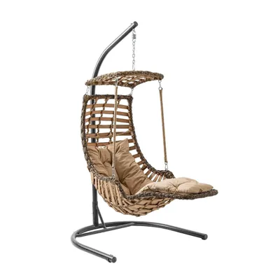 Produktbild von Capri Swing Poly-Rattan Hängesessel mit Gestell & Kissen, Gartenschaukel AlacatiPlus (Hellbraun)