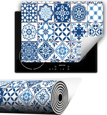 Produktbild von Herdabdeckplatte abdeckung Glaskeramikkochfeld abdeckplatte 80x52 cm Anti Rutsch Matte Aufrollbar, Mosaik Blau