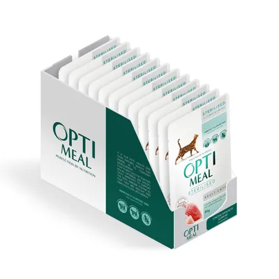 Produktbild von Optimeal Komplettes Nassfutter für ausgewachsene Katzen mit Puten und Hühnerfilet in Sauce für sterilisierte Katzen–12x85g
