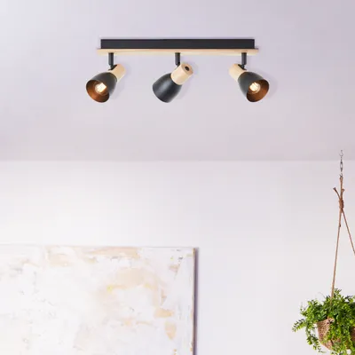 Zdjęcie produktu dla BRILLIANT czarna listwa oświetleniowa DAINTREE | 48 cm długości | E14, maks. 28 W | obrotowe głowice | metal/drewno