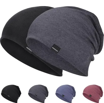 Productafbeelding van Muts voor heren en dames, lichtgewicht, slouch beanie, ademend, elastisch, lange muts, zwart + grijs