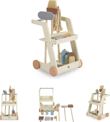 Produktbild von Moni Kinder-Spielzeugputzwagen W10D787 Holz Besen Mopp Schwamm Bürste mit Räder beige