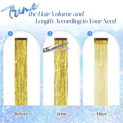 Immagine prodotto di Fili scintillanti per capelli, 12 pezzi, lunghezza 50 cm, colore oro glitter