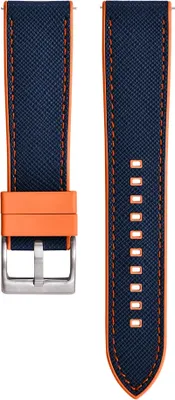 Obrázek produktu pro CHROONOO Saffiano kůže / pryžový hybridní řemínek na hodinky - modrý/oranžový, 20 mm, broušená stříbrná barva