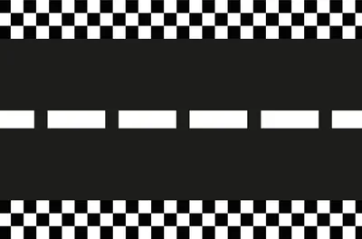 A graphic representation of a racetrack with checkered borders.