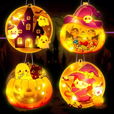 Halloween-Laternen, 4 Stück, DIY-Bastelset, tragbare Taschenlampe