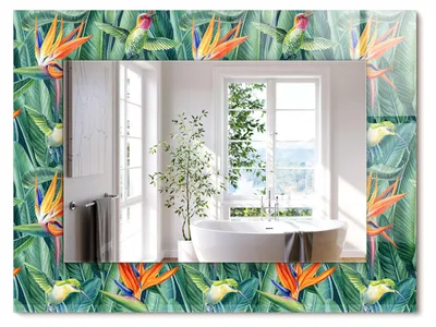 Produktbild von Kolibris und Blumen – Rechteckiger Spiegel mit Druck 80x60 cm – Modern - Dekorativ für die Wand