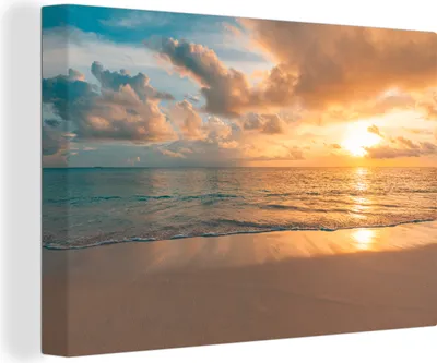 Zdjęcie produktu dla OneMillionCanvasses® - Obraz na płótnie - Dekoracja ścienna - Plaża - Lato - Zachód słońca - Chmury - Morze - 150x100cm - Fotografia