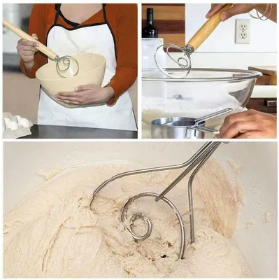 Produktbild von Dänischer Teigbesen aus Edelstahl mit Holzgriff, spezielles Küchenbackwerkzeug