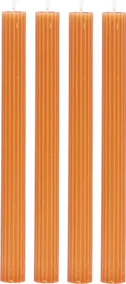 Produktbild von Kerzen 4er Set Stabkerzen Orange 25cm Tafelkerzen Rillen Design Tischdeko
