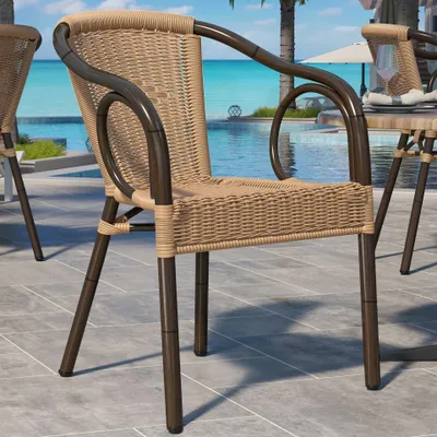 Produktbild von 4er-Set ARGOS | Bistro Rattanstuhl | Hellbraun | Rattan | Stapelbar | Gastro Rattanstuhl, Outdoor Rattanstuhl, Terrassen Rattanstuhl