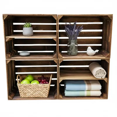 Produktbild von Holzkisten Set geflammt 50x40x30cm - Mix-Varianten mit & ohne Regal-Zwischenboden