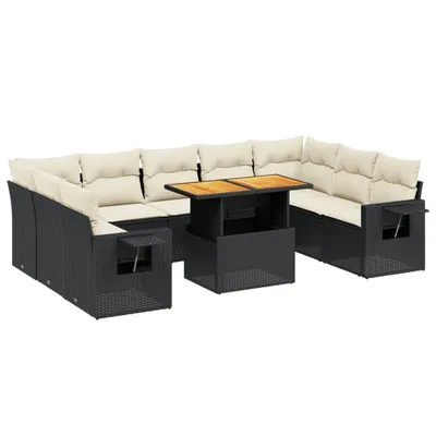 Produktbild von vidaXL 10-tlg. Garten-Sofagarnitur mit Kissen Schwarz Poly Rattan