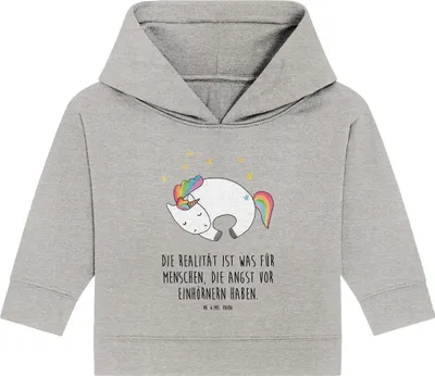 Produktbild von Mr. & Mrs. Panda Organic Baby Hoodie Einhorn Nacht 24. - 36. Monat - Heather Grey - Geschenk, Träume, Menschen, Kapuzensweatshirt, Unicorn, Kapuzenshirt, Einhörner