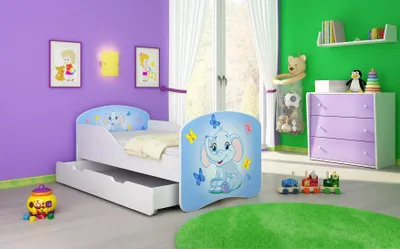 Produktbild von ACMA I Jugendbett Kinderbett Junior-Bett Komplett-Set mit Matratze Lattenrost Weiß 26 Elefant 140x70 + Bettkasten