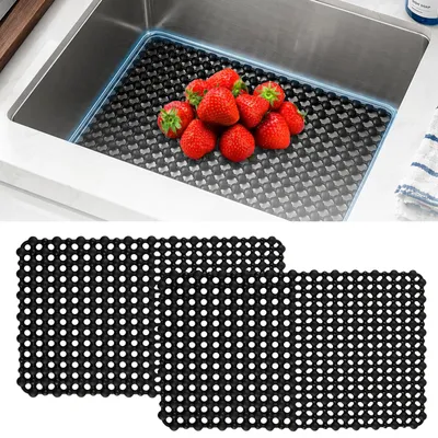 Produktbild von Spülbeckeneinlage - Rutschfester Schutz für das Waschbecken - 2 Stück - 40x30 cm - Schwarz