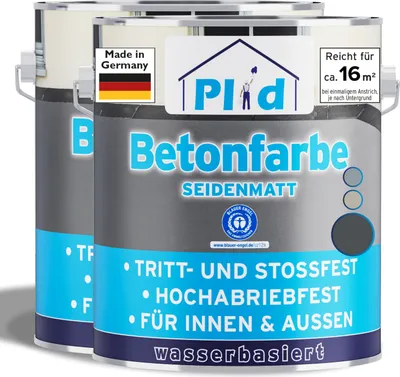 Produktbild von Plid Betonfarbe Bodenbeschichtung Bodenfarbe Sockelfarbe Flüssigkunstoff Zementfarbe Anthrazitgrau 1,5l