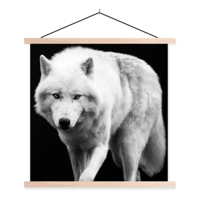 Produktbild von MuchoWow® Textilposter Wolf - Tier - Schwarz - Weiß 40x40 cm mit holzfarbenen Rahmen - Posterleiste