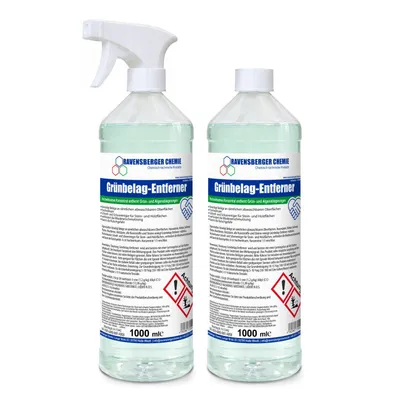 Produktbild von Ravensberger Chemie Grünbelagentferner Konzentrat – Algen- & Schimmelentferner für Stein, Beton, Pflaster, Terrasse & Außenflächen - 2 x 1000 ml