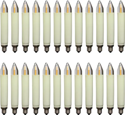 A grid of LED filament shaft candles.