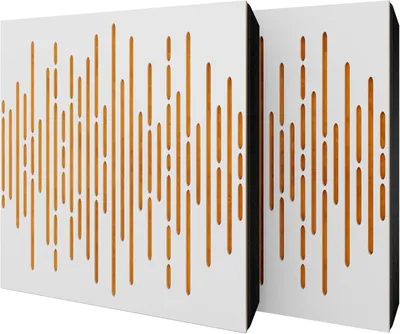 Obrázek produktu pro Balení po 2 kusech – akustický panel s velurovým potahem a montážní sadou | 50 x 50 x 5 cm | Absorpce, difúze, odraz a zvuková izolace | [WAVE – bílá | žlutá]