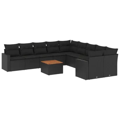 Produktbild von vidaXL 11-tlg. Garten-Sofagarnitur mit Kissen Schwarz Poly Rattan