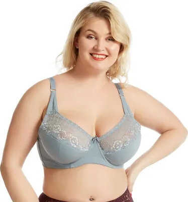Obrázok produktu pre Dámska plus size podprsenka s kosticami, mäkké košíčky, nastaviteľné ramienka, hladká, čipka (svetlo šedá 42G/95G)