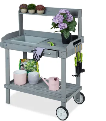 Produktbild von relaxdays Grauer Pflanztisch mit Rollen
