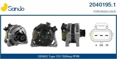 Produktbild von SANDO 2040195.1 Lichtmaschine Generator LiMa 150A 12V für FORD Fiesta Mk5 Schrägheck (JH1, JD1, JH3, JD3) Focus II Schrägheck (DA, HCP, DP) FUSION