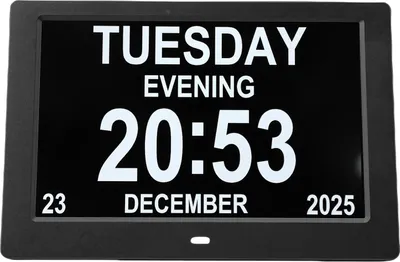 Produktbild von Digitale Kalenderuhr mit großem 8-Zoll-Display, Datum, Uhrzeit und Erinnerungsfunktion, Tag-/Nachtmodus, dimmbar, Fernbedienung, Tisch- und Wandmontage, Bildschirmformat 16:10