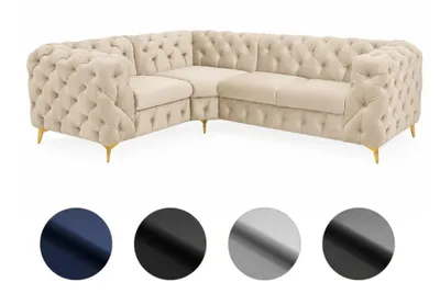 Zdjęcie produktu dla Narożnik Moet w kształcie litery L, beżowy, wymiary 202 x 262 cm – nowoczesny, wypoczynkowy, pikowany z wypełnieniem ze sprężyn Bonell