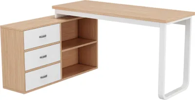 Produktbild von Meubles Cosy Schlichter Schreibtisch aus Naturholz mit 3 Schubladen und 2 offenen Fächern