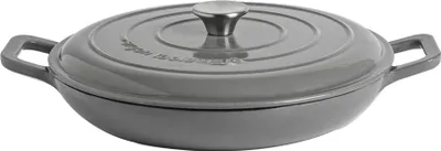 Produktbild von Argon Ta Gusseisen Shallow Casserole Dish - Enameled Dutch Oven - Selbst Basting Deckel - Hebt zu Backofen - 30 cm - Schiefer-Grau