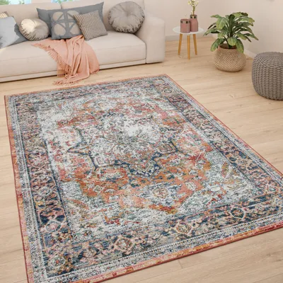 Produktbild von Teppich Wohnzimmer Kurzflor Vintage Pastell Modernes Orientalisches Muster Grösse 60x100 cm