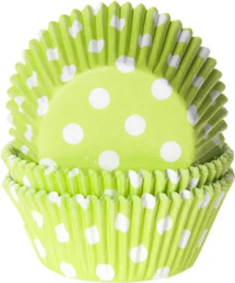 Produktbild von 50 Muffinförmchen grün, weiß gepunktet