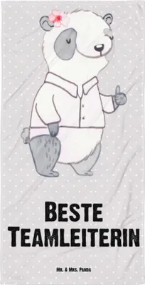 Produktbild von Mr. & Mrs. Panda Strandtuch Panda Beste Teamleiterin - Grau Pastell - Geschenk, Geschenkidee, Kollegin, Abschiedsgeschenk, Großes Badehandtuch, Handtuch, Baumwollhandtuch