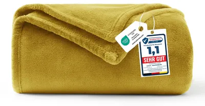 Produktbild von WAVVE Kuscheldecke Gelb Decke – Flauschige Fleecedecke 130x150 cm, Kleine Warme Sofadecke & Wohndecke, Weicher Sofaüberwurf für Couch & Bett