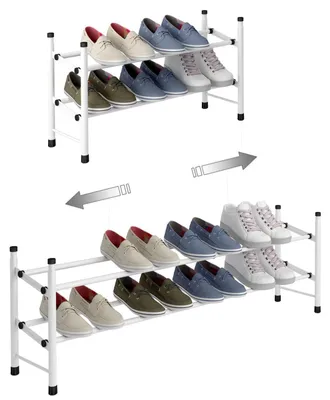 Immagine prodotto di Scarpiera, dimensioni 62~114 x 22 x 35 cm, 2 ripiani, capacità per 12 paia di scarpe, regolabile, colore bianco, ideale per l'ingresso