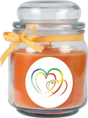 Zdjęcie produktu dla Świeca zapachowa w słoiku "Hearts", zapach: melon spadziowy (pomarańcza), 300g - pali się do 70 godzin