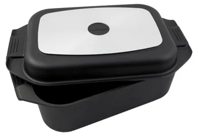 Produktbild von Bratpfanne Gusseisen Aluminium Brattopf Ofenform - 8,7 l - 42 x 25,5 cm - Antihaftbeschichtung - Schwarz - Mit Deckel