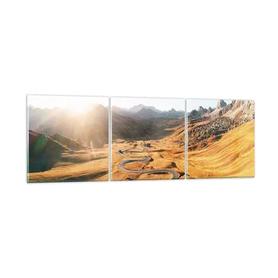 Produktbild von Bilder auf glas - 3 Teile - Sonne Berge Weg - 120x40cm - Glasbilder - Wandbilder - Bilder - zum Aufhängen bereit - Wanddekoration aus Glas - Glas Bilder - Wandbild auf Glas - GCA120x40-4836