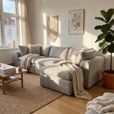 Produktbild von FUFUGAGA Modulares Sofa Grau 275cm - Cloud Sofa mit 4 Elementen & Hocker - Weicher Wolken-Vlies Bezug (Waschbar) - Inkl. 7 Kissen - 275x145x56 cm