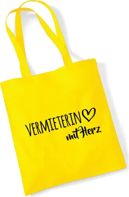 Produktbild von Huuraa Jutebeutel Vermieterin mit Herz 10 Liter Yellow Baumwolle Tasche Geschenkidee
