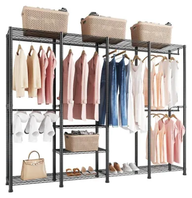 Produktbild von Kleiderständer, verstellbar - 4 Kleiderstangen - 10 Ablageflächen - Tragfähigkeit: 499 kg - Kohlenstoffstahl - Offener Kleiderschrank - Garderobenständer