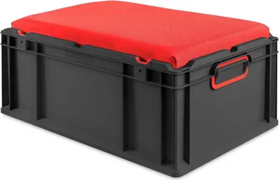 Produktbild von Eurobox NextGen Seat Box Rot | HxBxT 26,5x40x60cm | 44 Liter | Griffe geschlossen | Schwarz | Eurobehälter, Sitzbox, Transportbox, Transportbehälter, Stapelbehälter