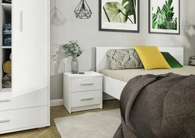 Produktbild von MATKAM Nachttisch 2S in klassischer Optik | H/B/T 41 x 40 x 35 cm, mit zwei Schubladen | In verschiedenen Ausführungen erhältlich (Weiß)
