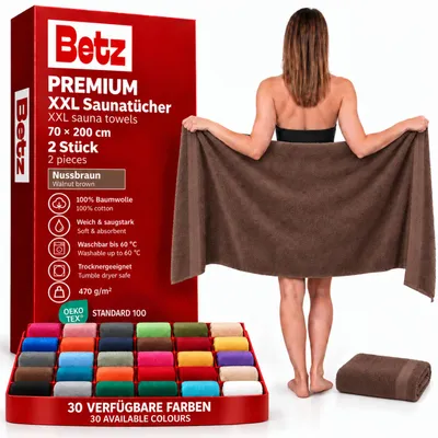 Produktbild von Betz 2 Stück Saunatücher 70 x 200 cm PREMIUM 100% Baumwolle Badetuch Liegetuch Strandtuch   Farbe: nussbraun