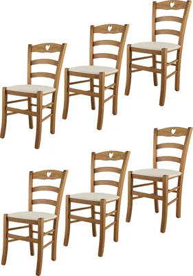 Image de t m c s Tommychairs - Lot de 6 chaises CUORE pour la cuisine et la salle à manger, Structure robuste en bois de hêtre laqué couleur chêne et assise rembourrée recouverte de tissu couleur ivoire