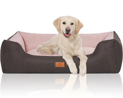 Immagine prodotto di Lettino per cani Luke in velluto con carattere finemente intrecciato a mano XL nero-rosa